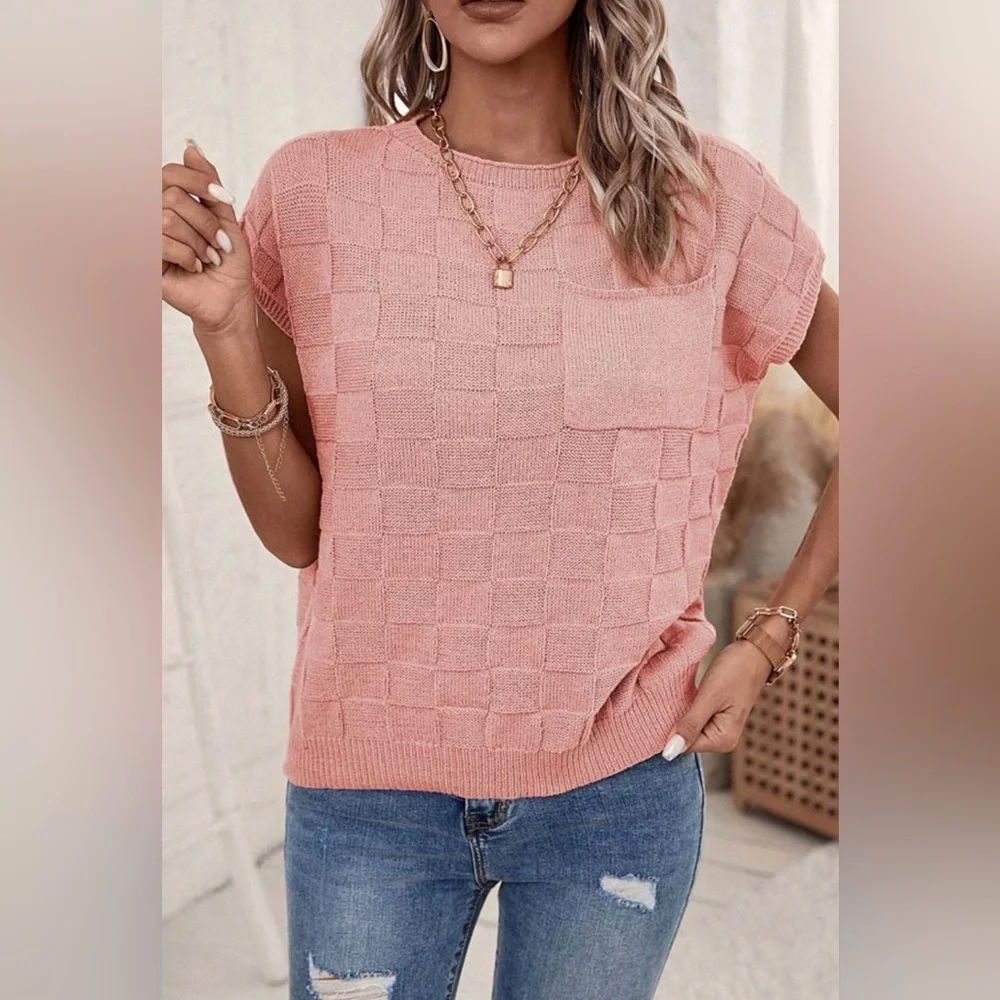 Dusty pink lattice texture knit sweater S M L - Picture 2 of 4